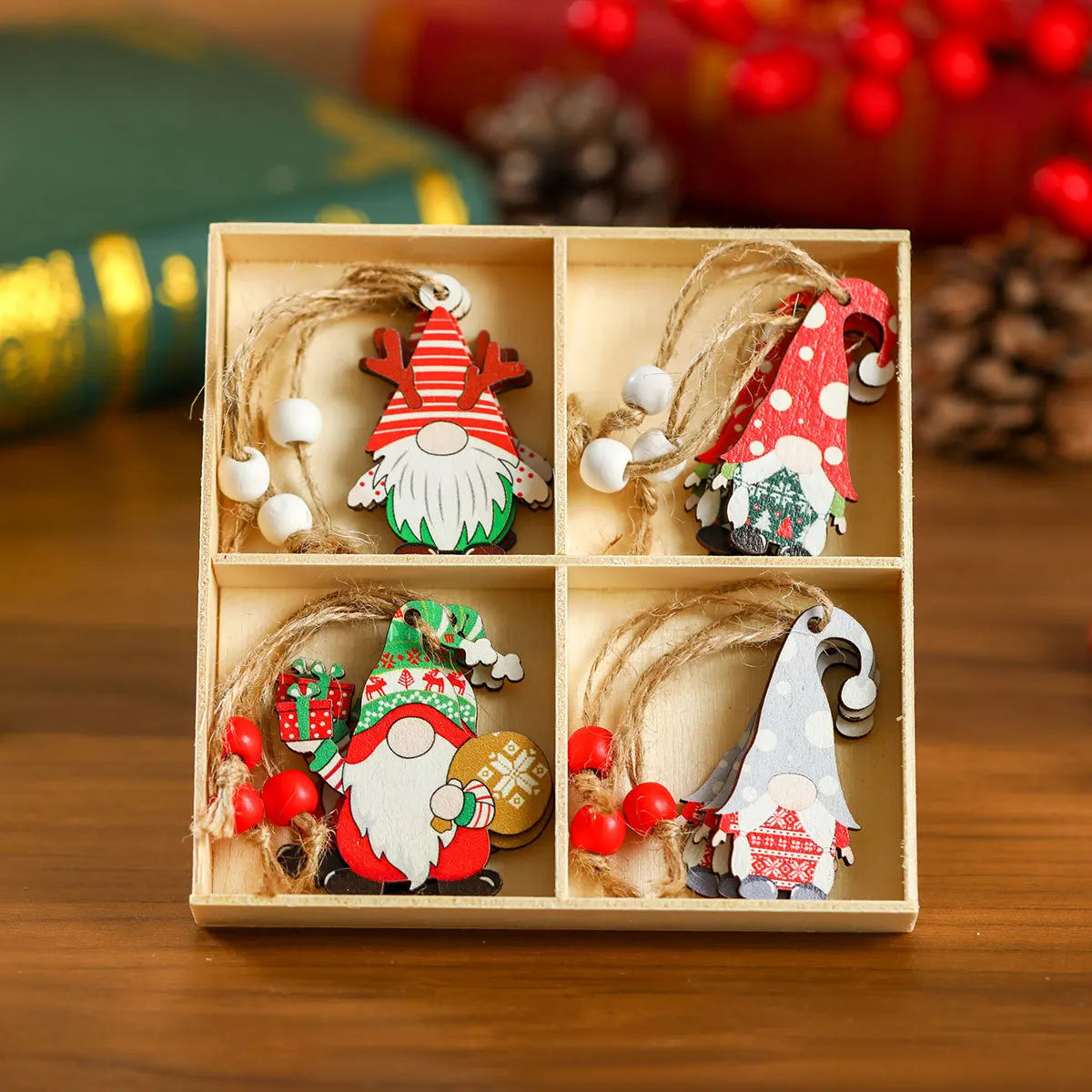 2024 Christmas Wooden Pendants Gingerbread Man Gnomes Xmas Tree Hanging Ornament Noel Navidad Decorations for Home New Year Gift