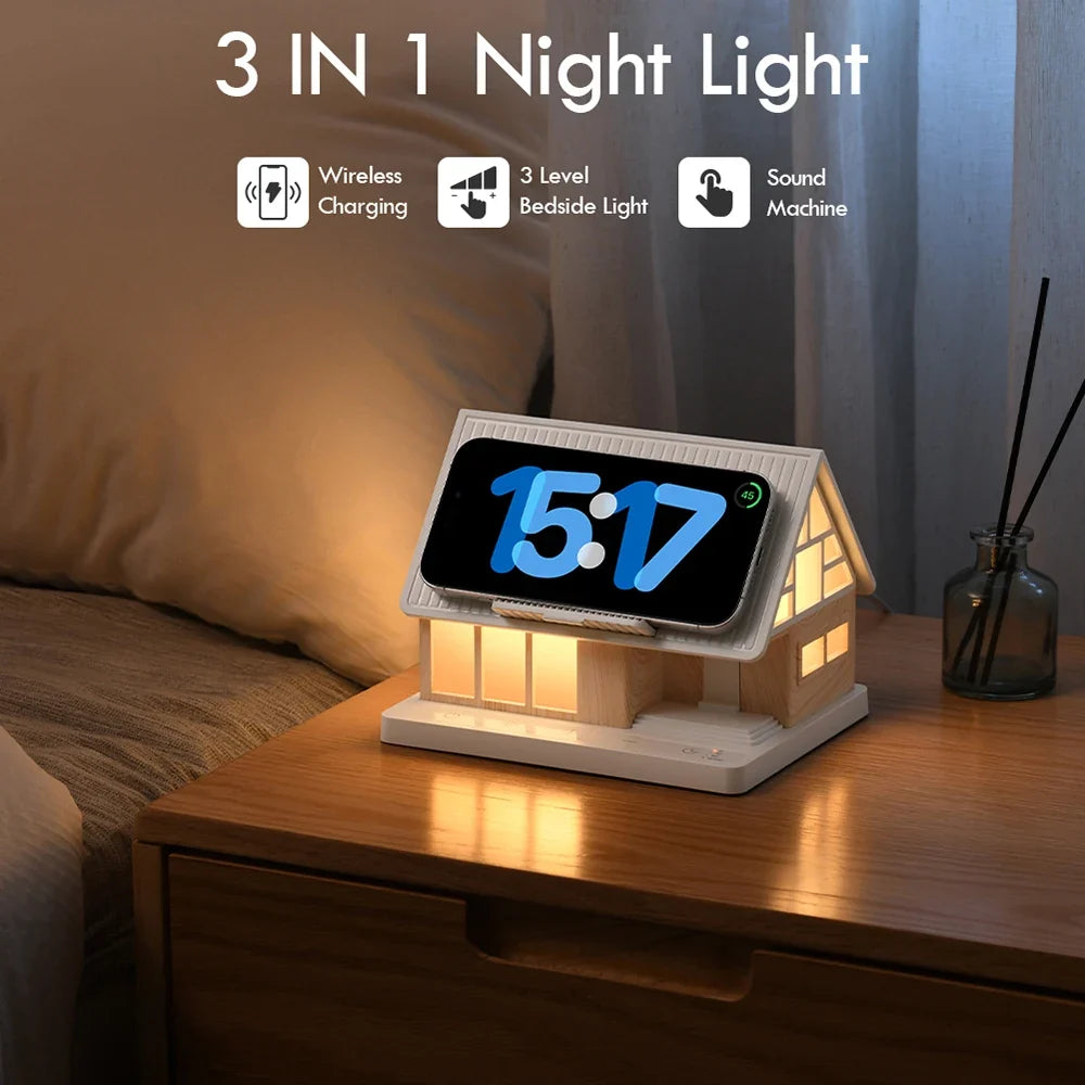 WILIT Bedside Touch Lamp with 10 Natural Sounds White Noise 15W Wireless Charging Night Light Clock Combination Atmosphere Light