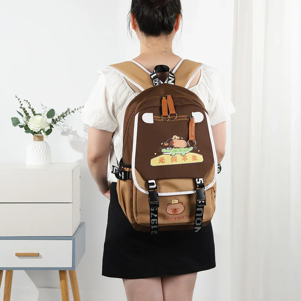 Capybara Book Bag with 1 Main Compartment for Girls Boys Laptop Backpack Zipper School Bag Rucksack Gifts for Capybara Lovers