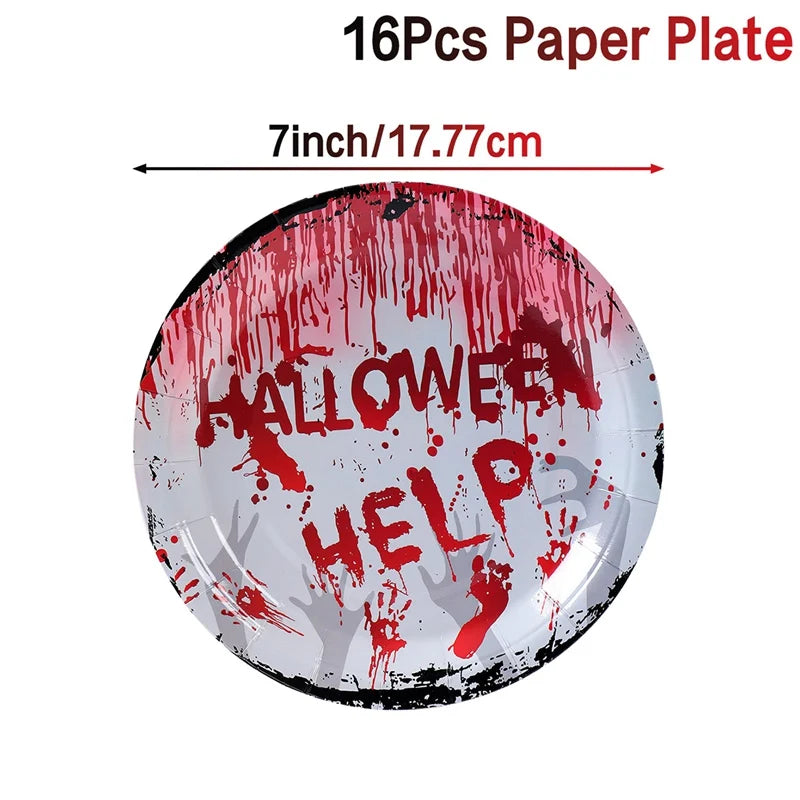 Happy Halloween Banner Bloody Bat Pumpkin Ghost Print Party Backdrop Hanging Banner Halloween Party Decoration For Home