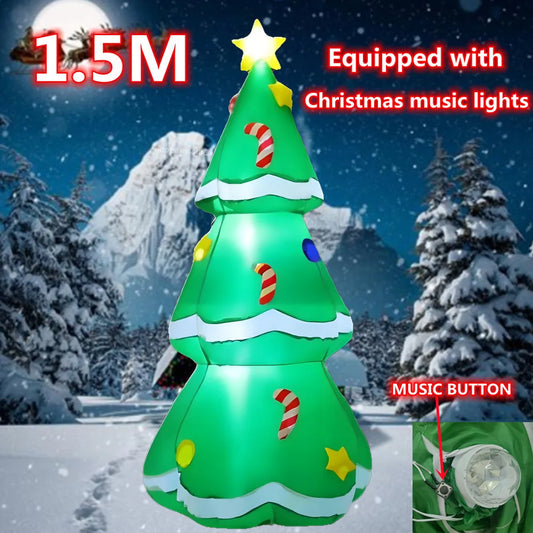 1.5M Christmas Inflatable Xmas Tree Equipped with Christmas Music Lights Outdoor Ornament Gift Party New Year Indoor Decoration
