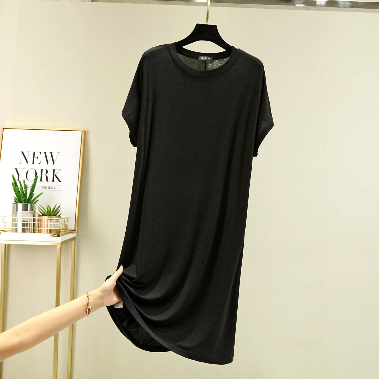 Summer Women's dress Causal Basic T shirt dresses O-Neck Short sleeves Modal A-Line sundress Simple plus size