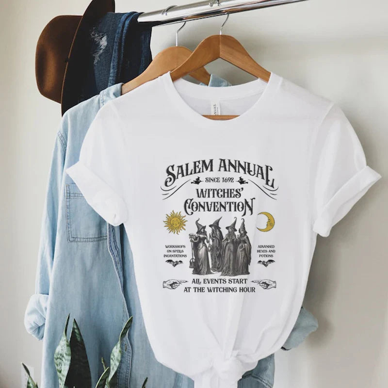 Salem Witch T-Shirts for Women Vintage Funny Halloween T Shirts Short Sleeve Loose Trendy Cute Fall Holiday Graphic Tees Tops