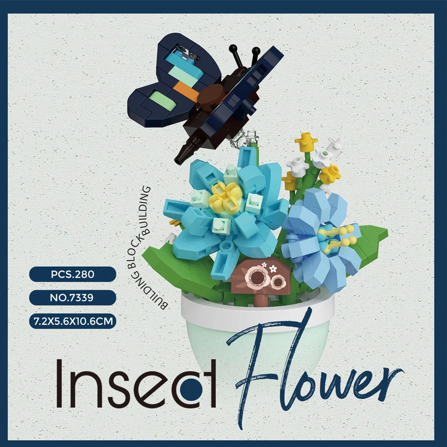 Flower Pot Building Blocks Flowers Insect Series Diamond Bricks Kids Toys Bee Butterfly Dragonfly Garden Toys Decorations