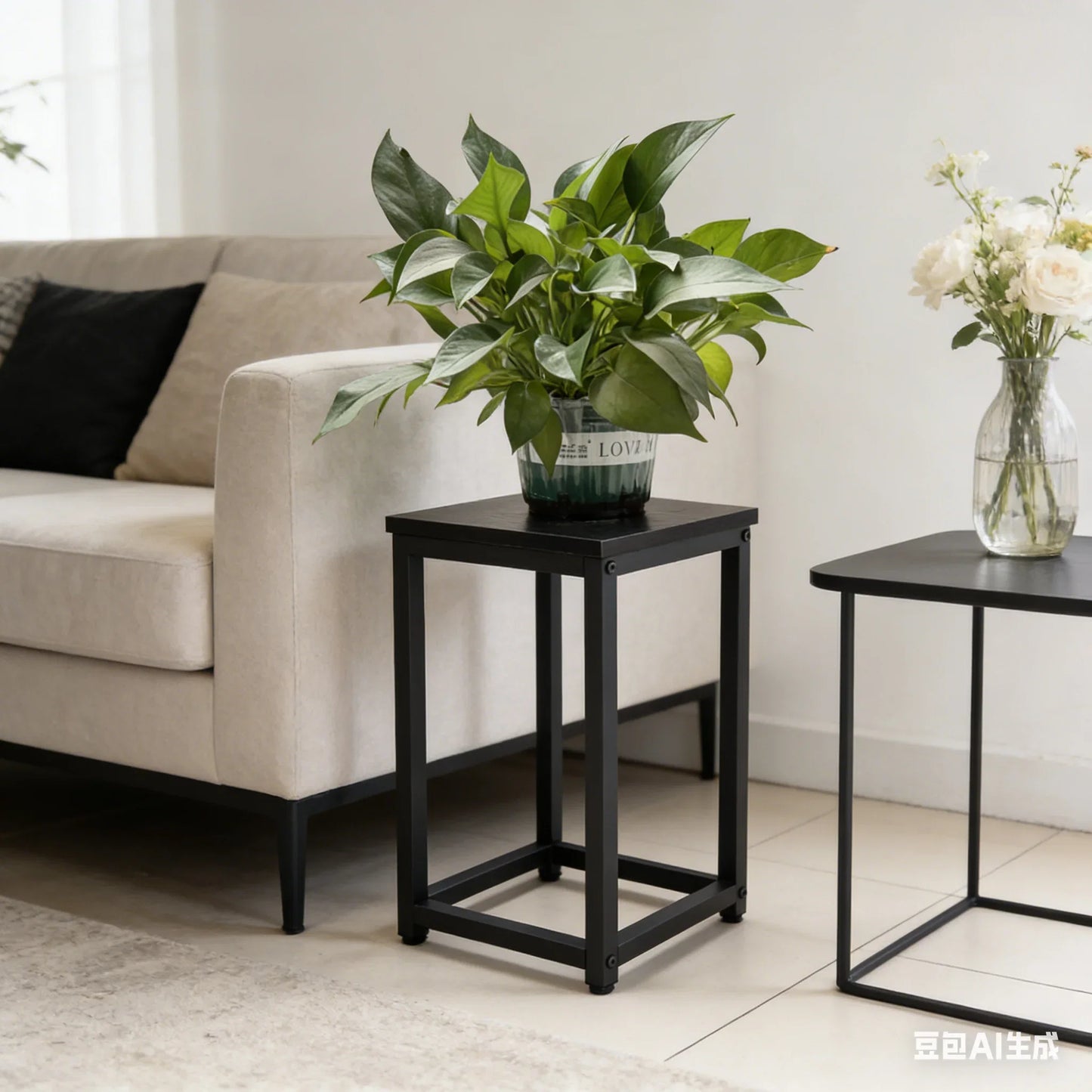 Metal Plant Stand, 40cm Tall Modern Square Plant Pedestal Stand, Heavy Duty Indoor Flower Pot Holder for Living Room Balcony Cor