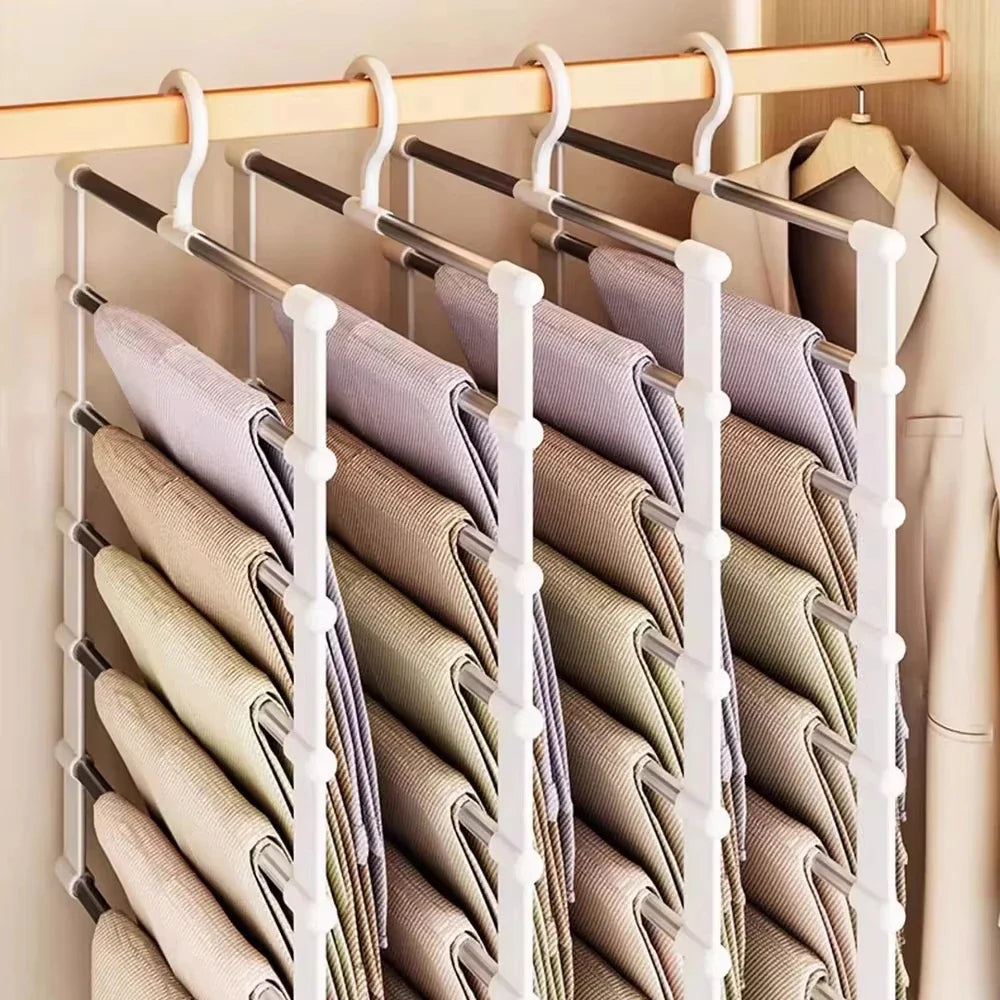Multi-Layer Pants Hanger Space Saving Closet Organizer Foldable Trousers Clothes Rack Wardrobe Storage with Non Slip Clips
