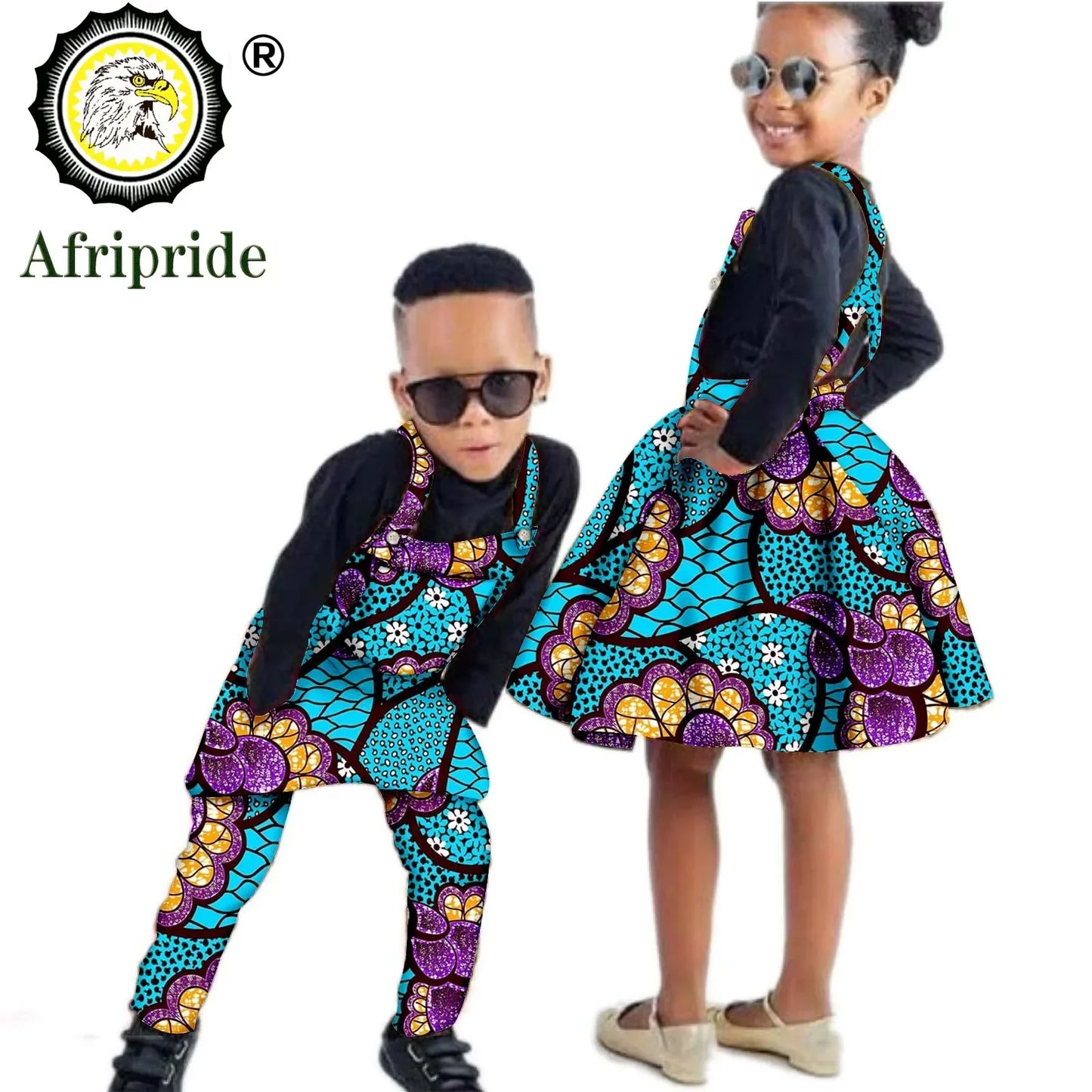 African Children Clothing Print Ankara Boy Suspender Trousers And Girl Suspender Skirt 100% Cotton AFRIPRIDE