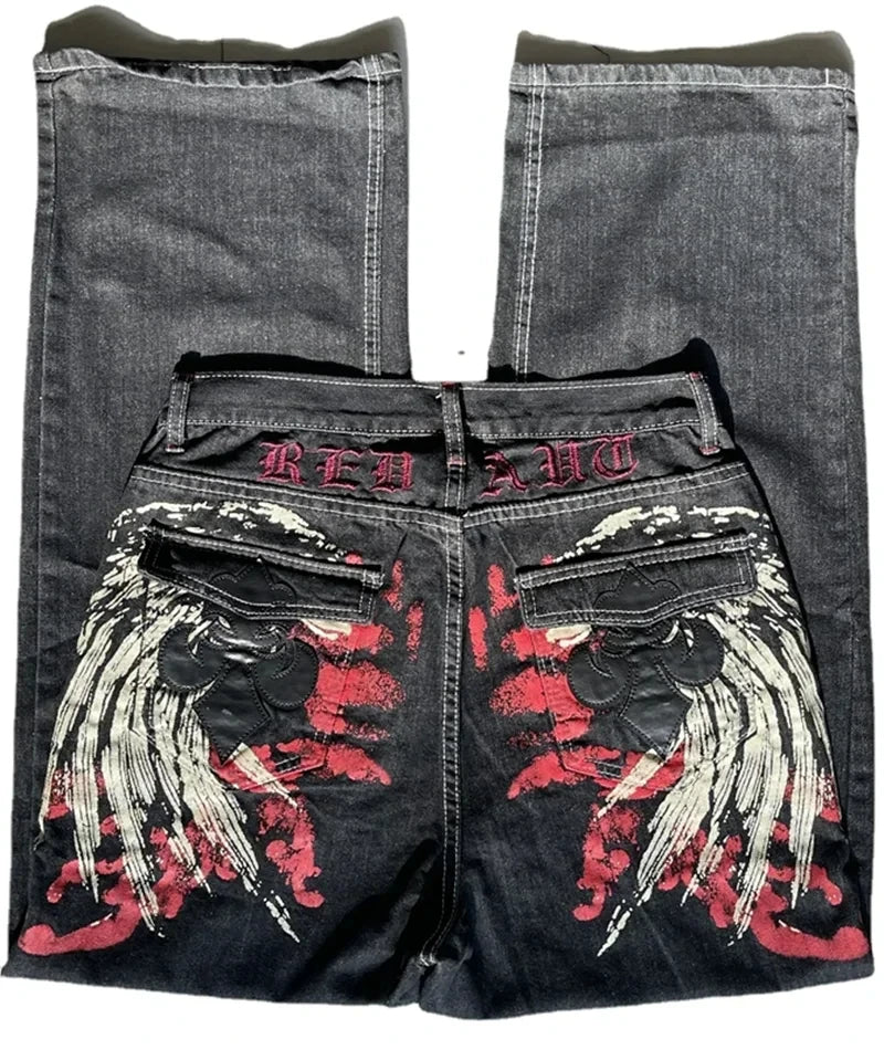 Street Y2K New Fashion Straight Loose Jeans Women Harajuku Casual Joker Low Waist Slim Mopping Wide-leg Pants Couple Punk Jeans