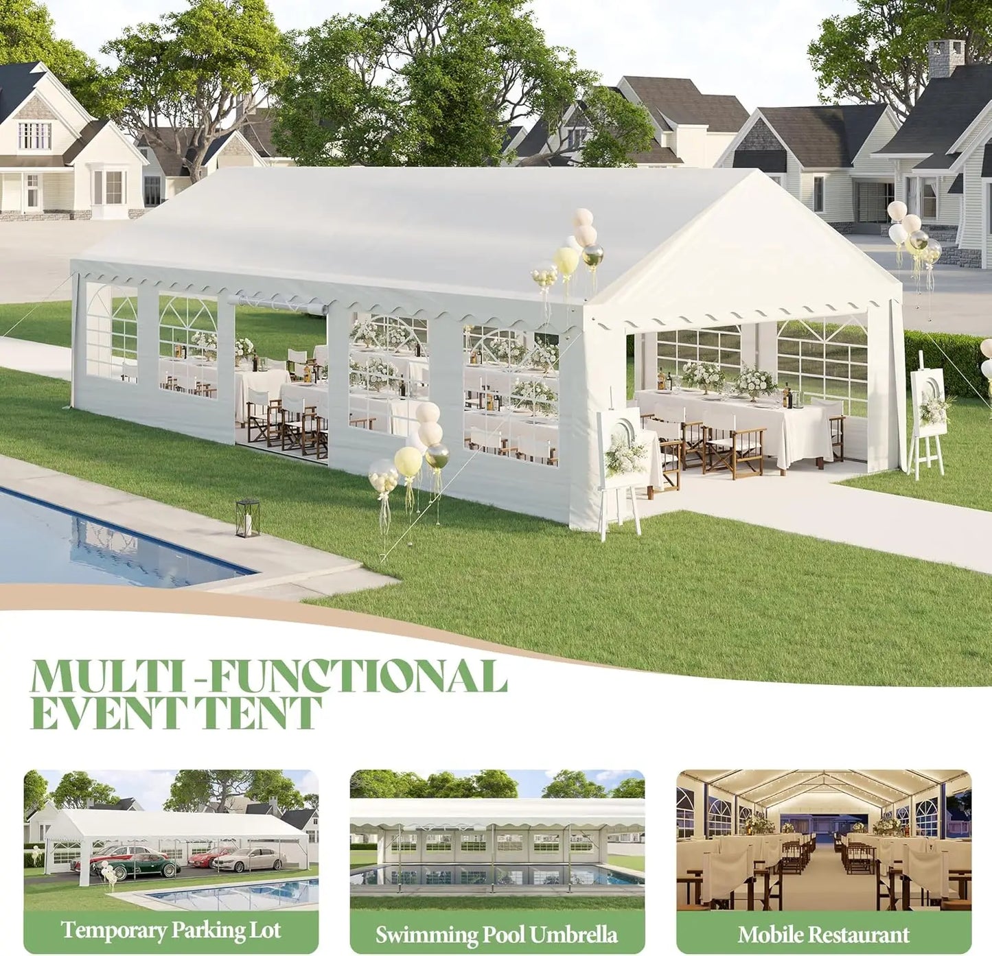 AMERLIFE 16x32 FT Party Tent with Sidewalls, Large Heavy-Duty Tents for Parties/Carport, Carpas para Fiestas Easy Set up,