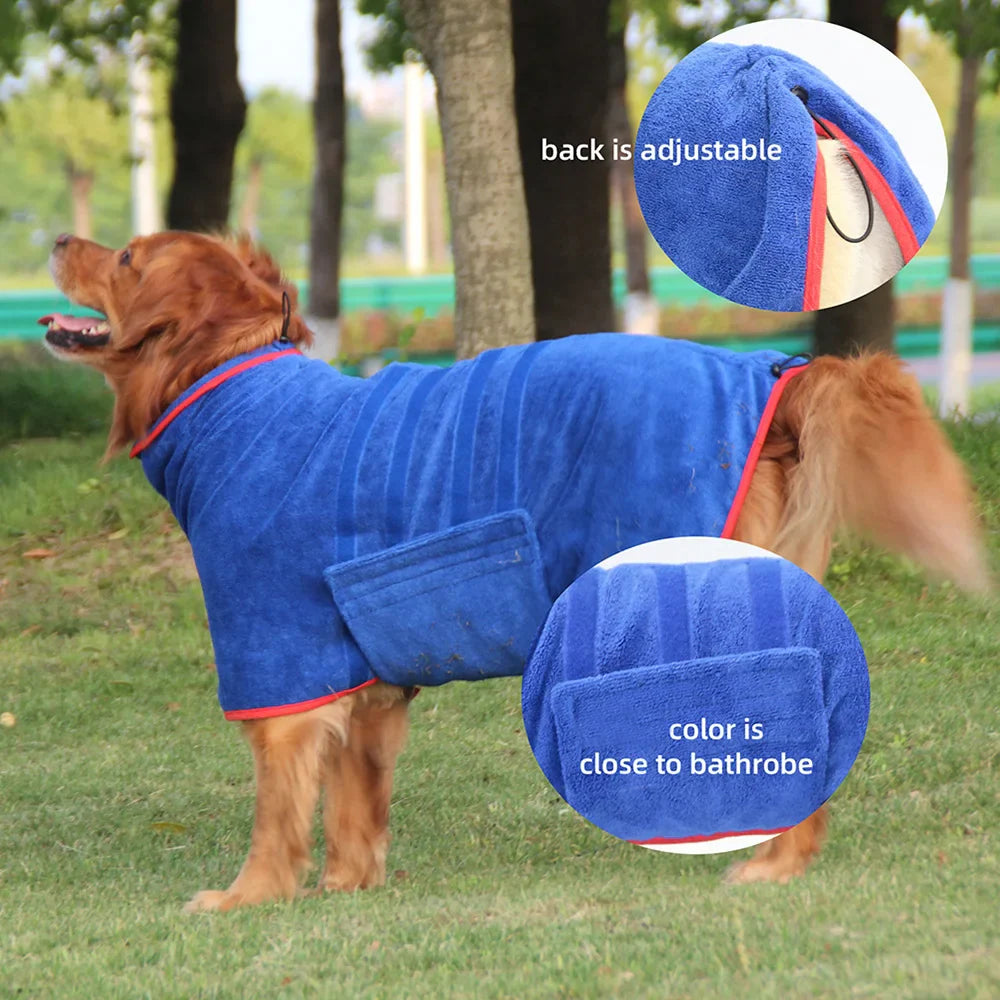 Dog Bathrobe Microfiber Quick Drying Coat Super Absorbent Luxurious Soft Pet Bath Towel Adjustable Warm Dog Bathing Supplies