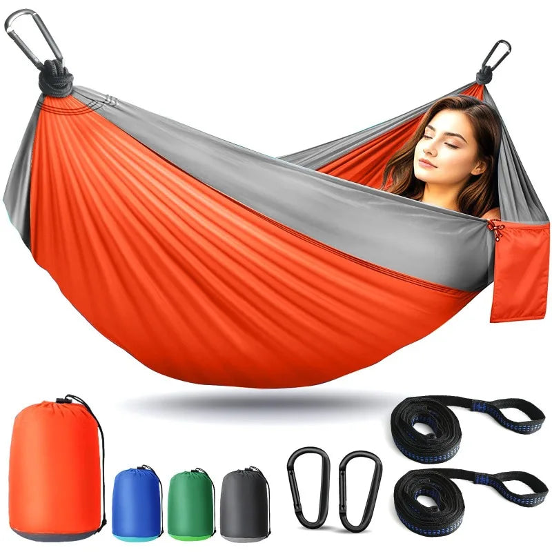 Camping Hammock Lightweight, Portable Hammocks Parachute Hammock with Two Tree Straps, Single or Double Travel Camping Hammocks