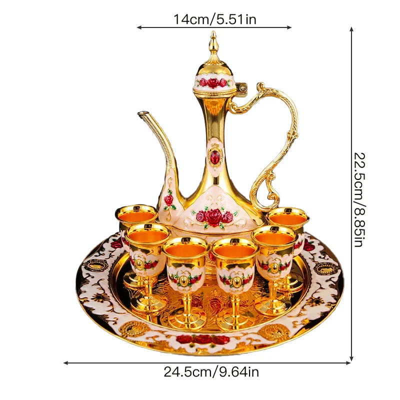 1 metal wine set, 1 tray and 6 shot glasses and 1 wine pot combination.
