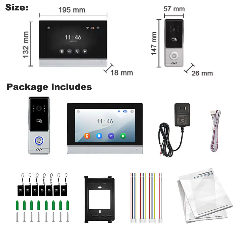 5G WiFi Video Doorbell 7 Inch LCD HD 1080P Camera Tuya Smart 4 Wire Video Doorphone Intercom Security System RFID NFC APP Unlock