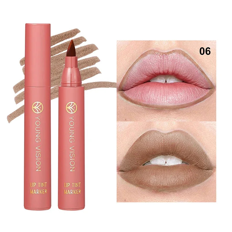 Lip Tint Marker Lip Stain Liquid lipstick with Nude Matte Shades Lip Liner and Stick 2-in-1 Long Wearing and Waterproof