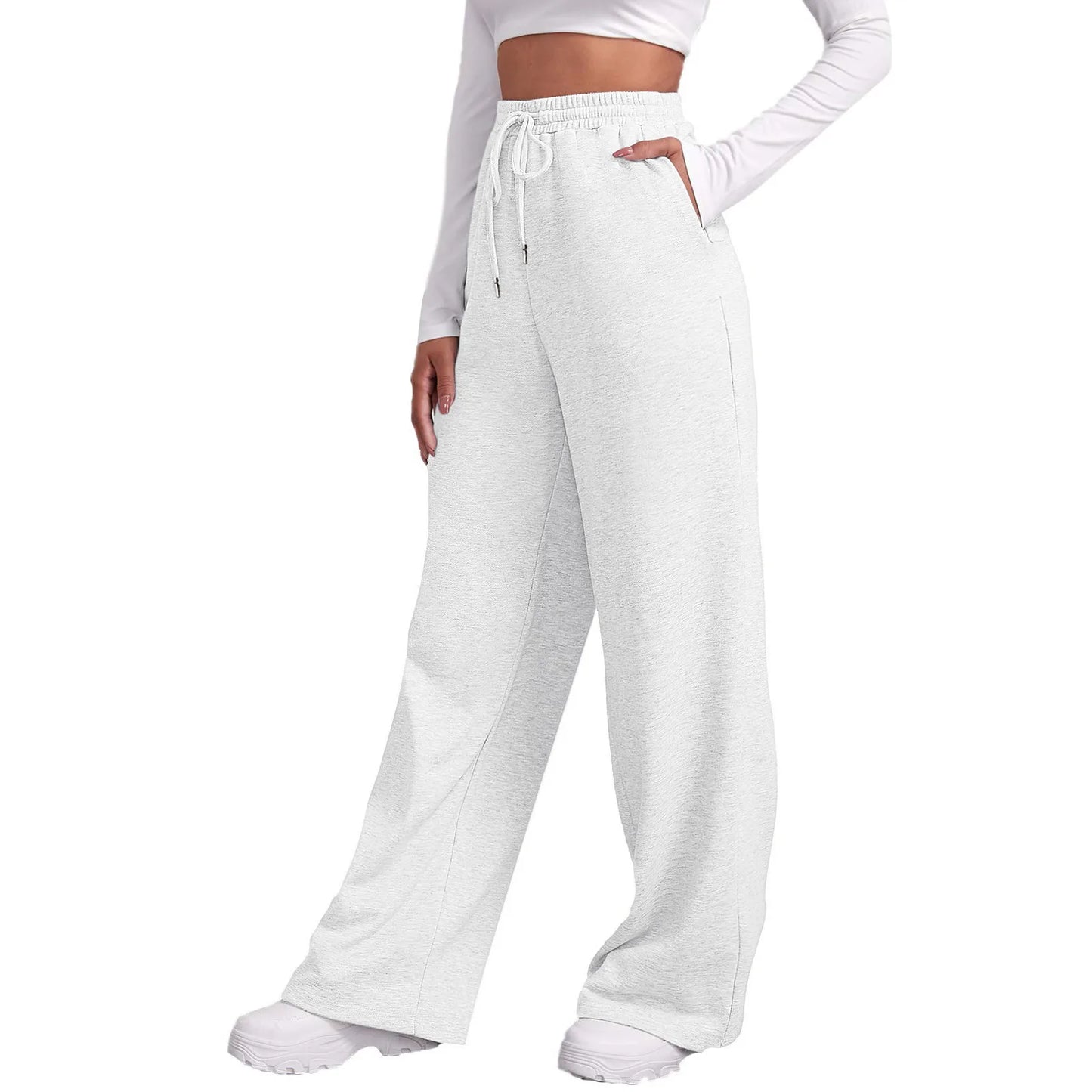 Women’s Drawstring Sweatpants Wide Straight Leg Pants Solid Color Sweatpants Casual Pants For Women 2024 Spring Emale Clothes