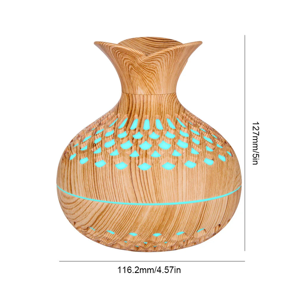 300ML Wood Grain Flower Humidifier Silent Aromatherapy Diffuser USB Rechargeable Mini Air Humidifier with Colorful Night Light