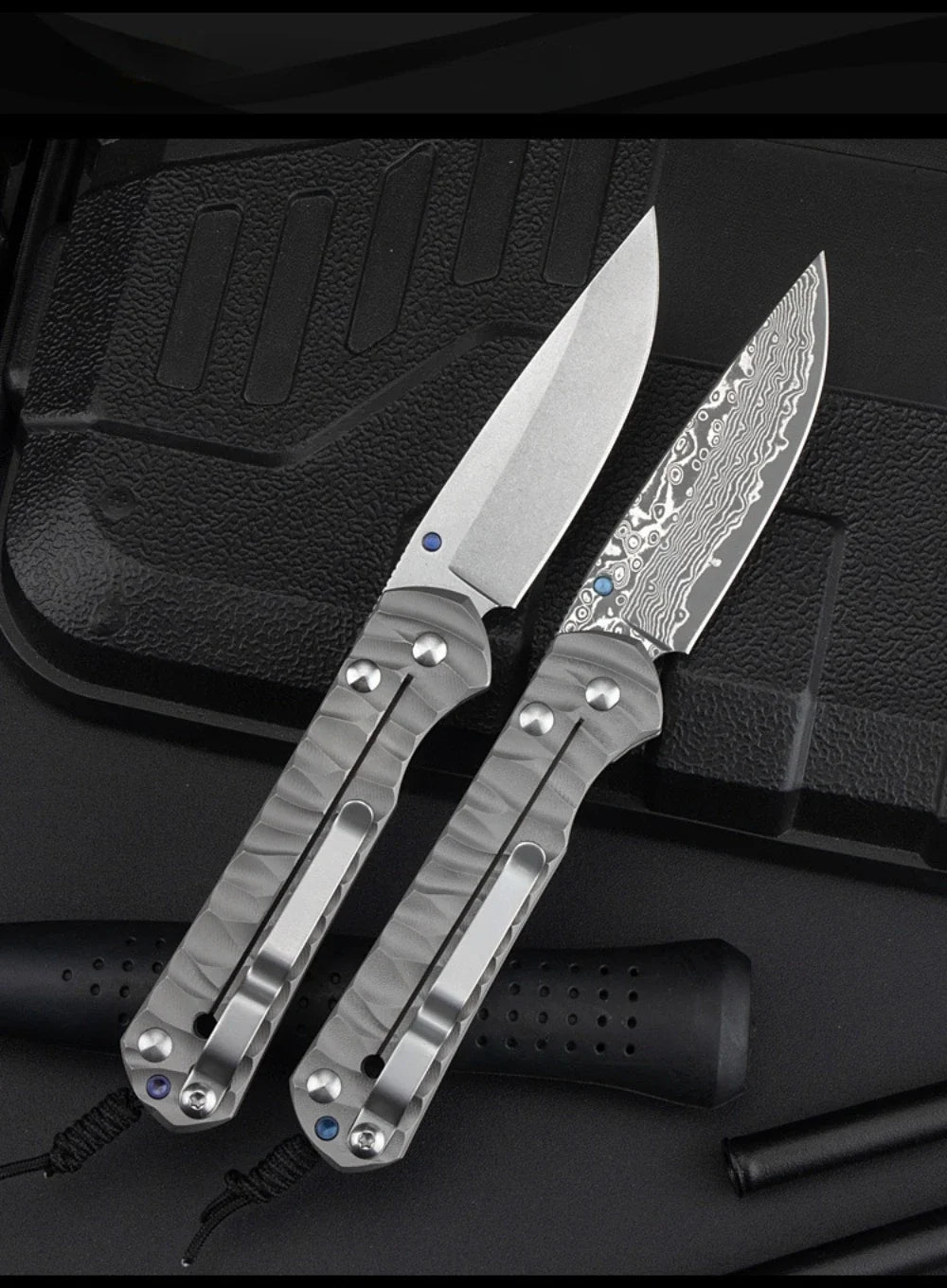 New Style Outdoor Pocket Folding Knife Damascus Steel Blade Titanium Alloy Handle Portable Knives Peeling Tool Jungle Knives