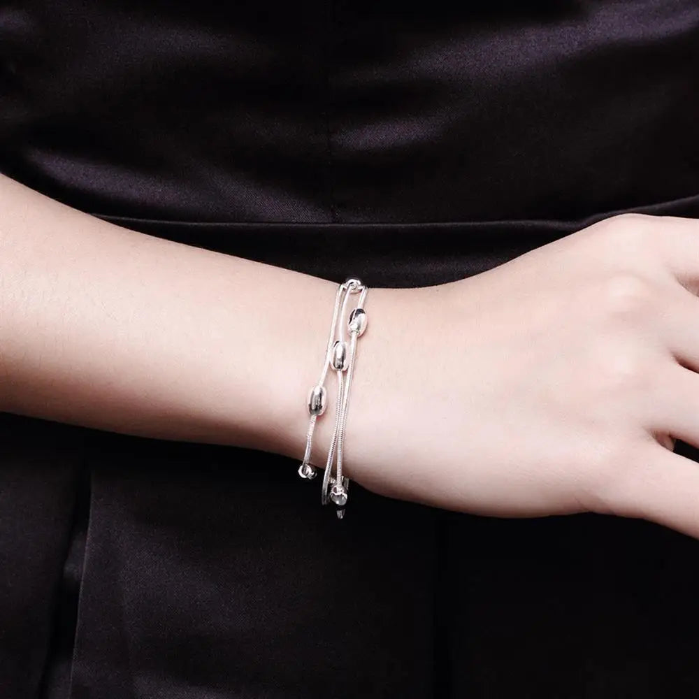 Hot charm 925 sterling silver Fringed oval beads Chain Bracelets necklace Jewelry set for women Fashion Party Christmas Gifts