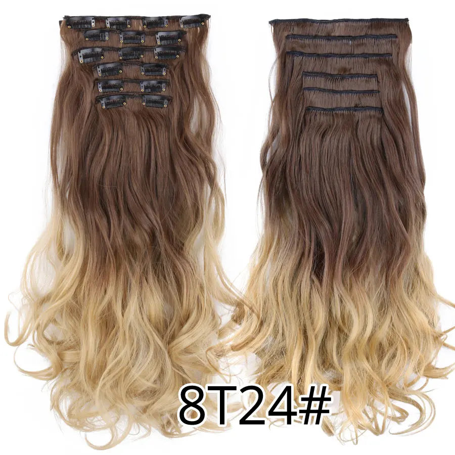 Leeons 16Clips Long Straight Synthetic Clip On Hair Extensions Cheveux Clip Naturel High Temperature Fiber Black Brown Hairpiece