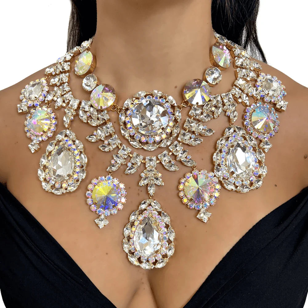 Stonefans Water Drop Exaggerated Jewelry Sets Queen Accessories  Statement Colorful Rhinestone African Necklace Set for Women