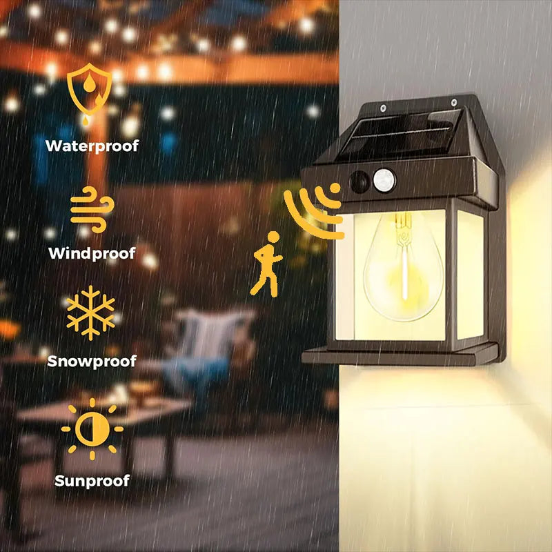 Outdoor Solar Tungsten Wall Light, with Motion Sensor IP65 Waterproof.