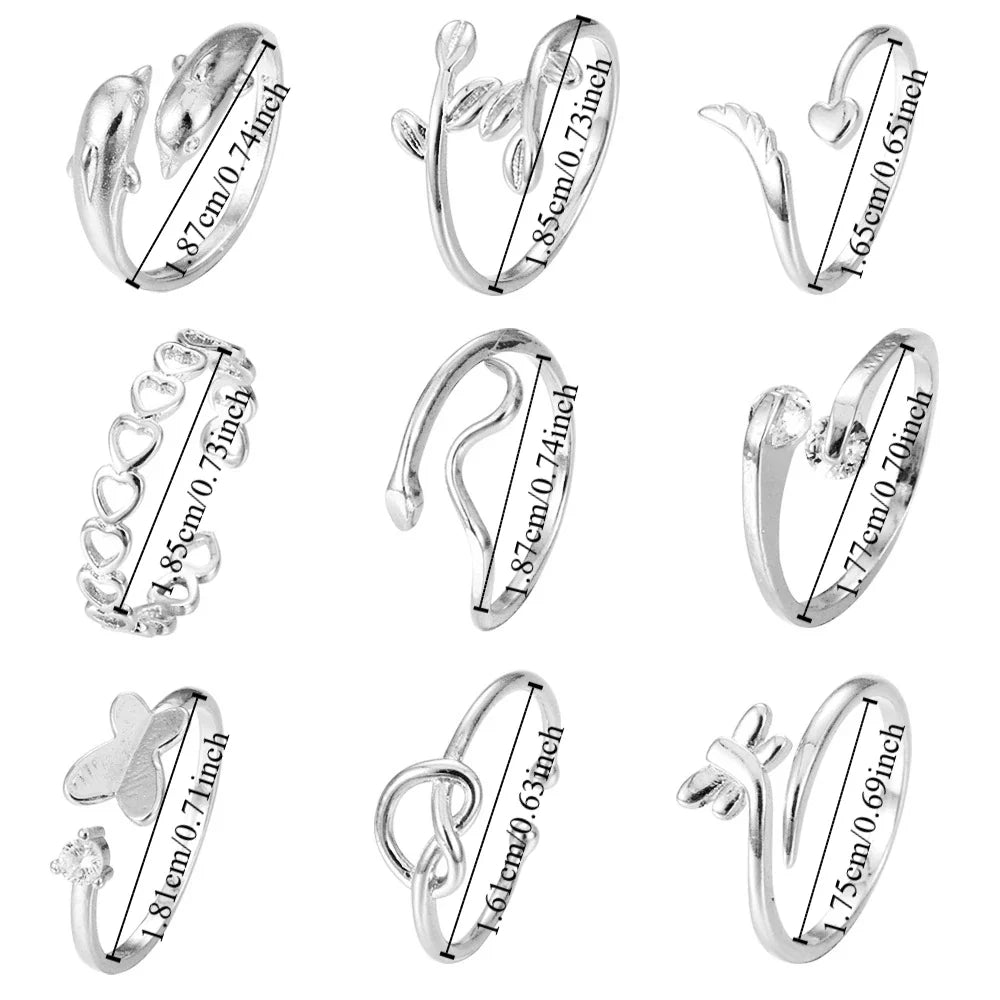 Cute Vintage Heart Toe Rings Opening Hollow Out Butterfly Foot Ring Set Bohemian Overlay Crystal Finger Ring Girls