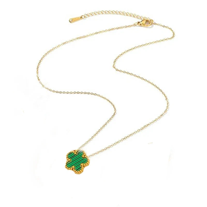 14K Gold Plated Stainless Steel Necklace Woman Five Leaf Petals Double