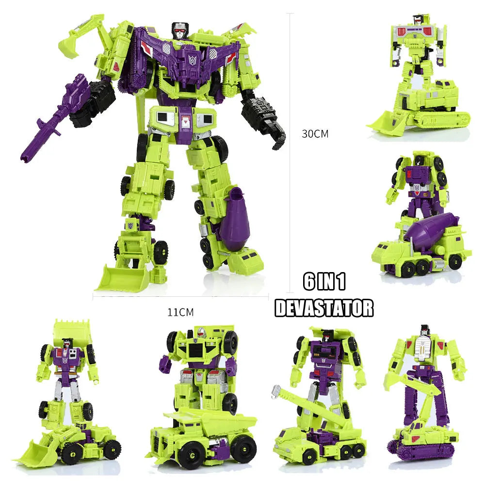 HZX 6 en 1 Devastator Haizhixing juguetes de transformación figura de acción de Anime KO G1 Robot avión vehículo de ingeniería m