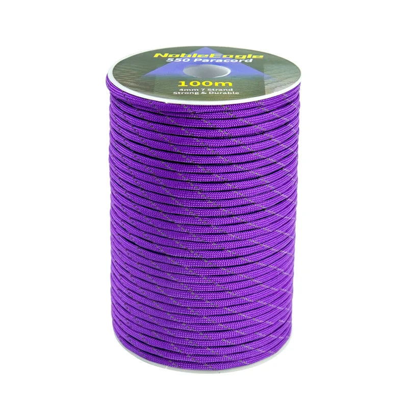 Reflective Paracord Rope Military 7 Strand 4mm 550 Tactical Parachute Cord Camping Tent Lanyard DIY Bracelet Weaving Rope