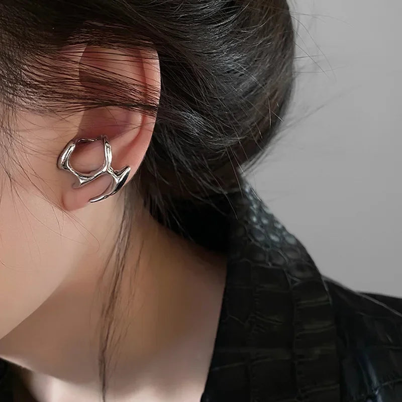 Y2K Irregular Liquid Earrings for Women Silver Color Hip-Hop Punk Fashion Geometric Earring Clip Girl 2023 Trendy Party Jewelry