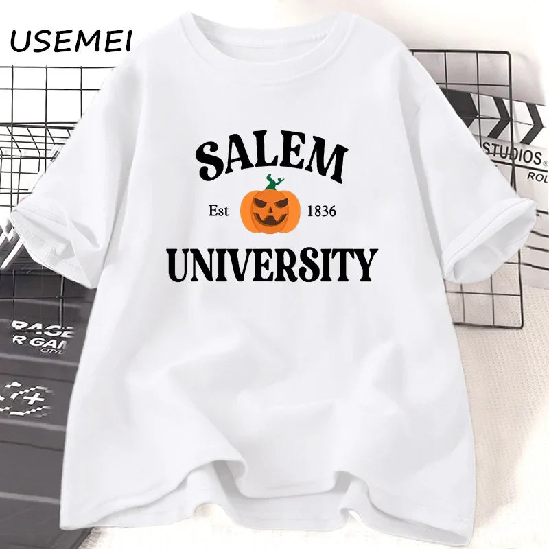Salem University Est 1836 T-shirt Fall Vintage Halloween T Shirt Spooky Season Tee Shirt Cotton Short Sleeve Women's Clothing