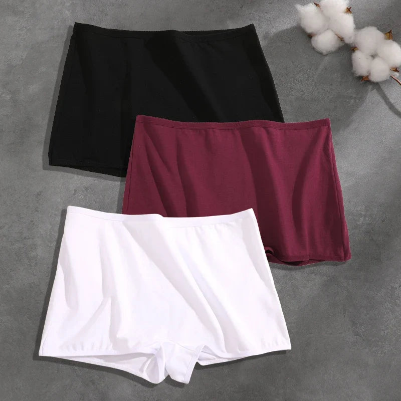 FINETOO 3PCS Women Seamless Cotton Boxer Short Solid Color High Rise Elastic Underwear Female Breathable Boyshorts Sexy Lingerie