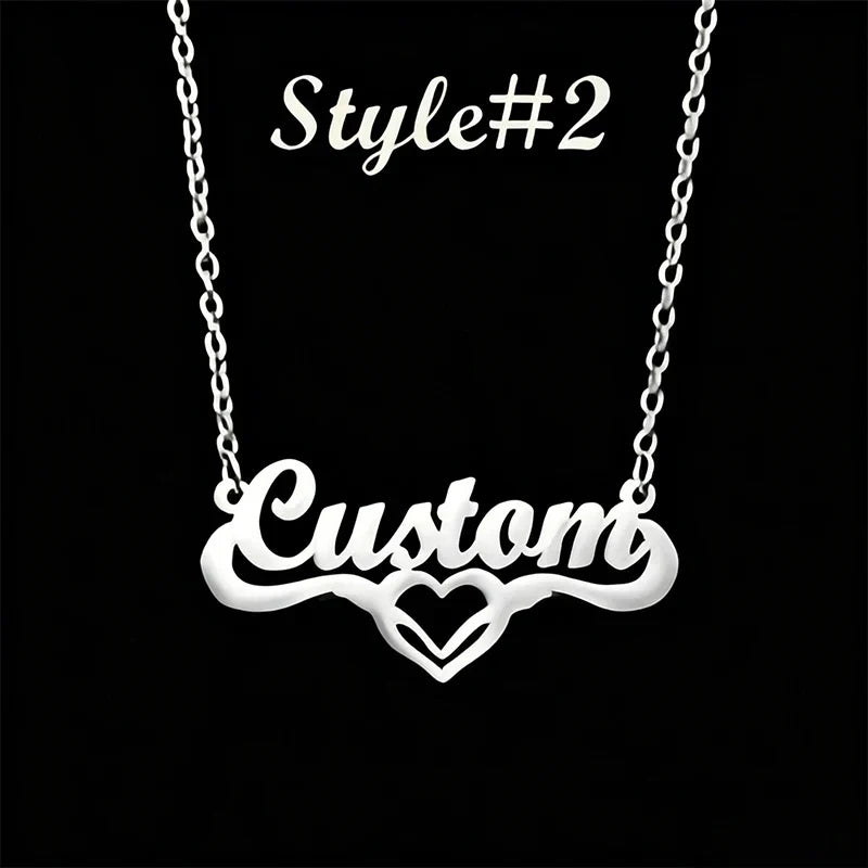 Multi-style Heart Name Design Personalized Pendant Necklace Woman Stainless Steel Silver Gold Name Customized Necklace Jewelry