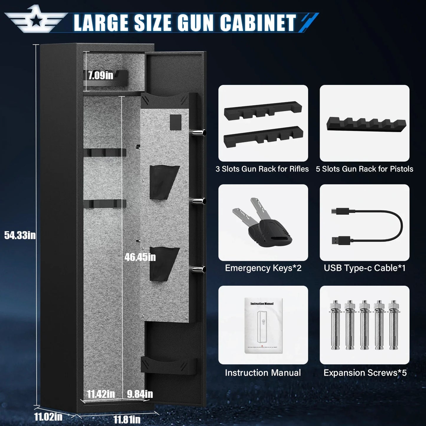 Digital Large Gun Safe, Quick Access Gun Cabinets with LED Light.