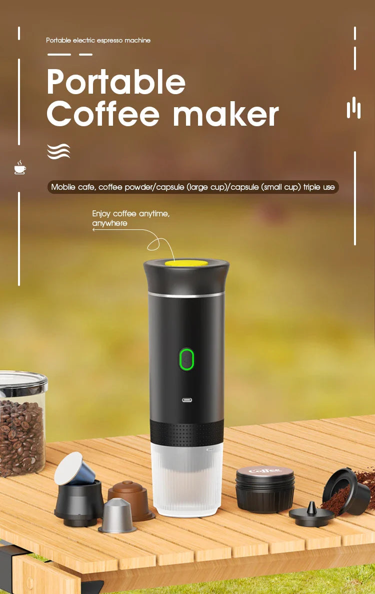 3-in-1 Portable Electric Coffee Maker 20Bar Espresso Machine, Capsule&Powder Compatible for Camping/Office/Travel with Fast Heat