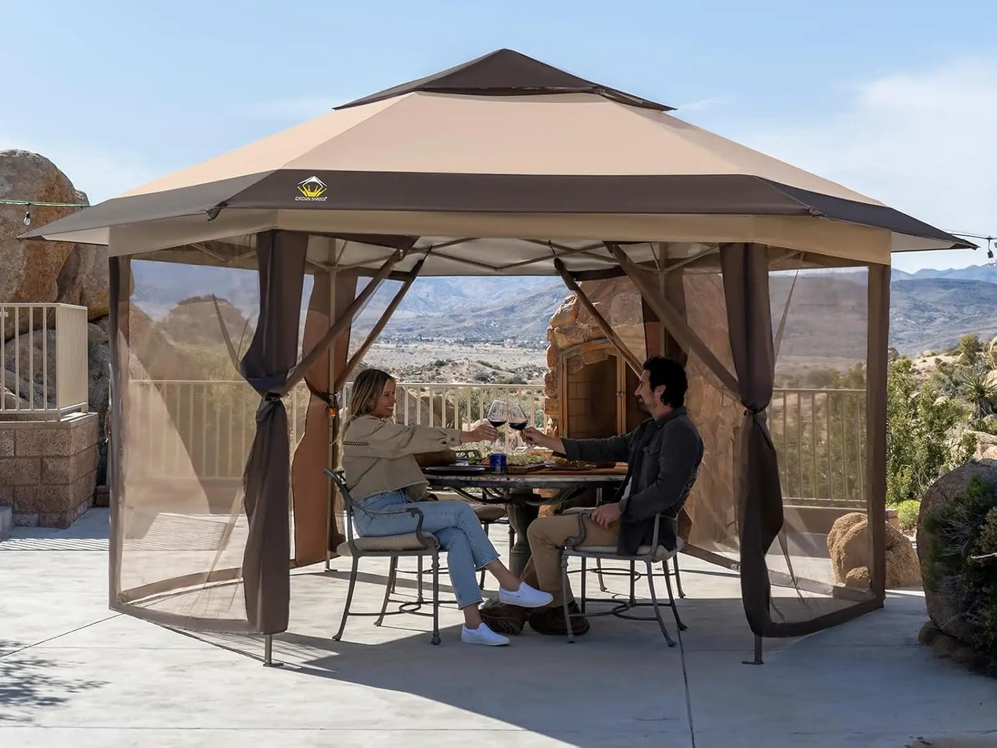 16x16 Pop up Gazebo with Mosquito Nettings, Patented Center Lock 6-Sided Portable Gazebo, 300D Silver-Coated Fabric UV Resistant