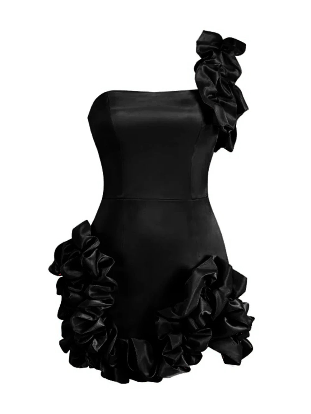 Modphy 2024 Black Pink Mini Dress Women Sexy One Shoulder Sleeveless Slim Ruffled Ruched Design High Street Wear Female Clothes