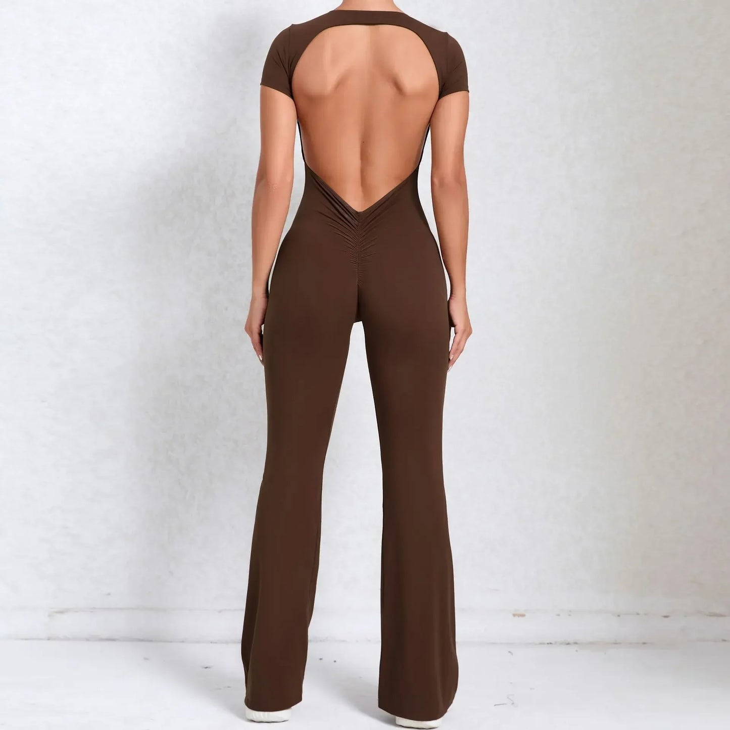 Seamless Yoga Jumpsuits Sports Fitness Hip-lifting Backless Short-Sleeved Nude Feel Horn Leggings One-Piece Tracksuits for Women
