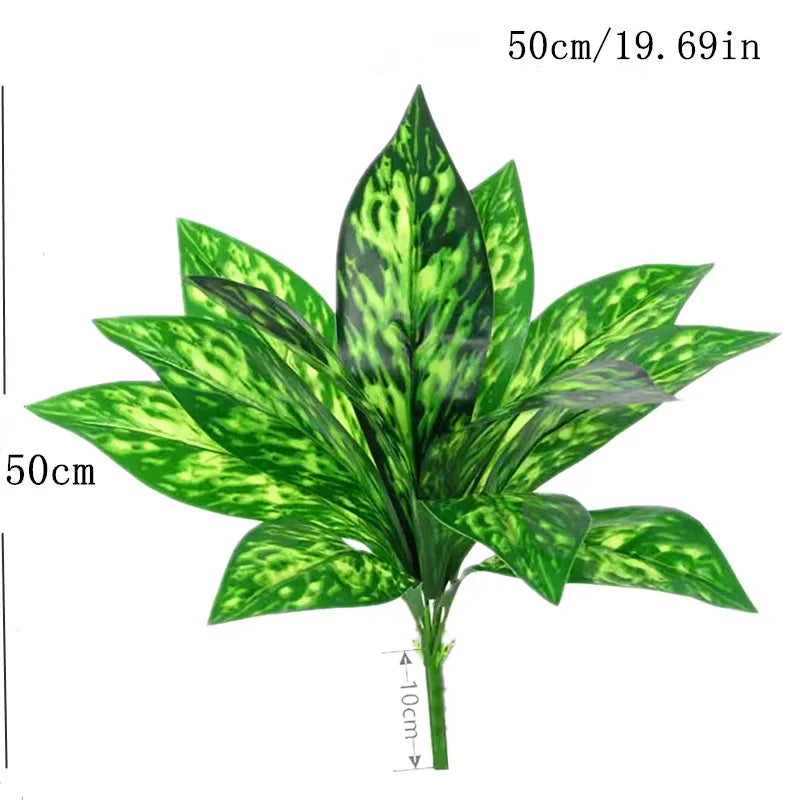 35CM 3 Fork Artificial Desktop Fake Plants Green Plastic Palm Tree Bunch Flower Material Office Living Room Christmas Home Decor