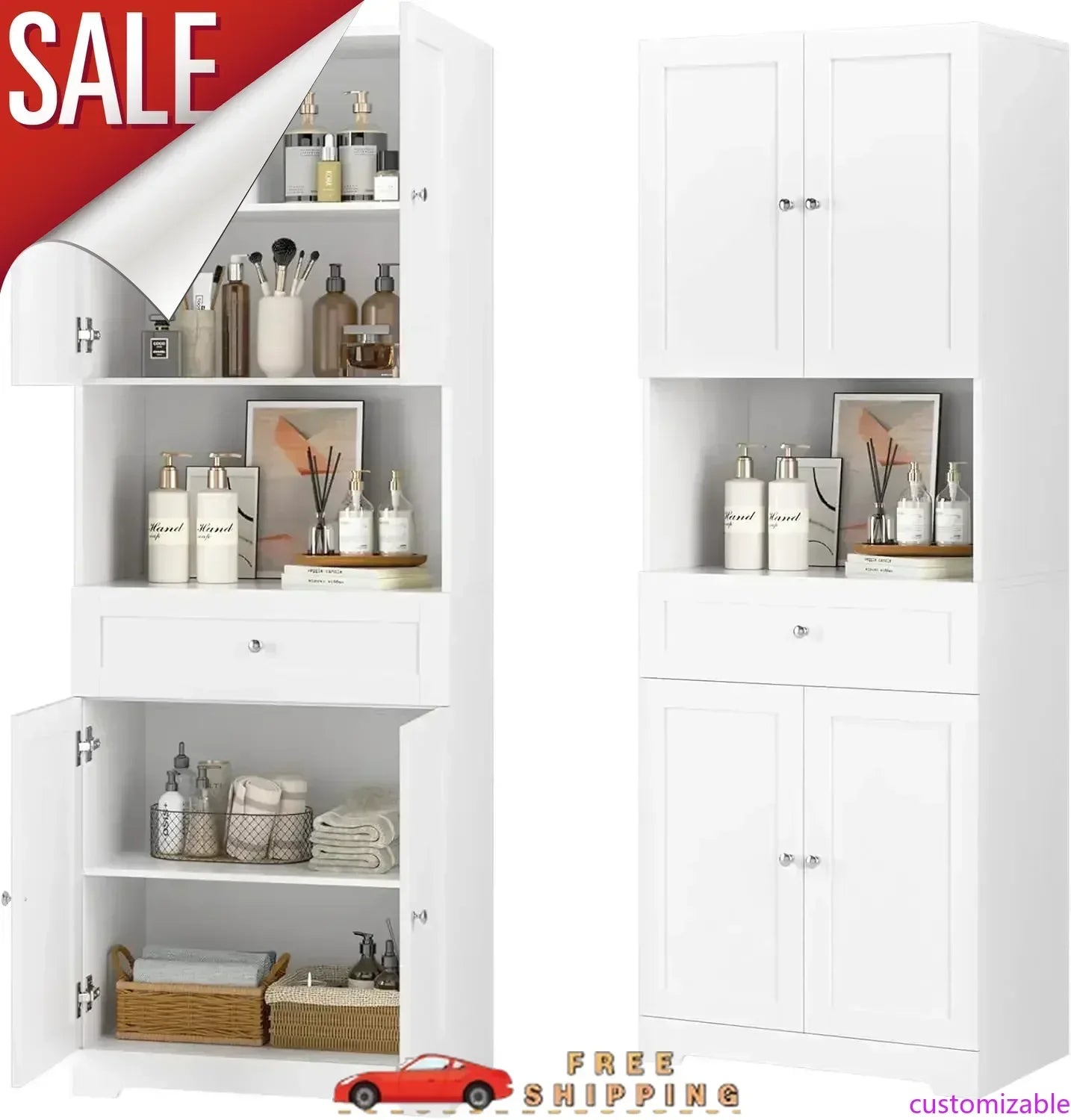 Customizable Tall Bathroom Storage Cabinets, Modern Linen Storage Cabinet.