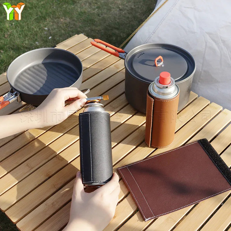 2 Outdoor Camping Camping Long Air Tank Protective Cover Insulated Cover Leather Stitched Portable Air Tank Cover