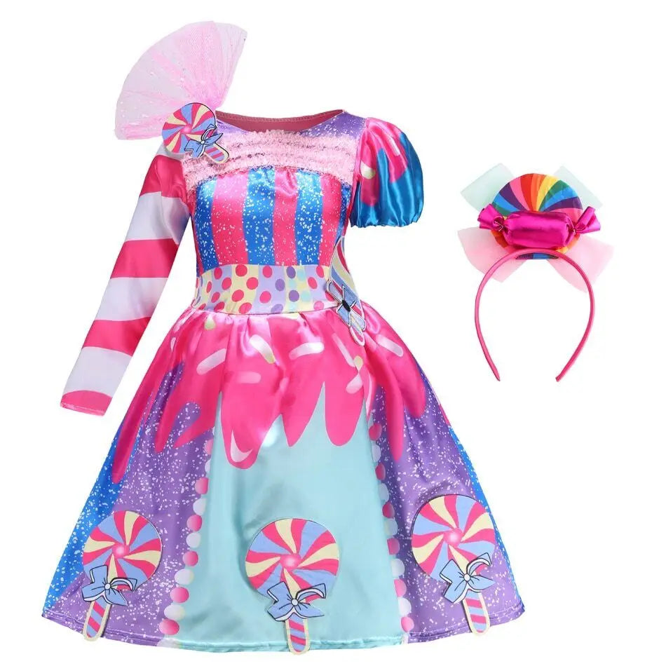 Delicate Princess Lollipop Fairy Costume Girls Halloween Candy Role Play Dress up Kid Carnival Purim Party Cute Vestidos Rainbow