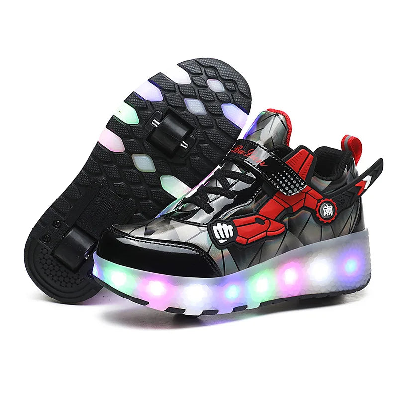 Two wheel skateboarding shoes casual shoes mob shoes Children's luminous roller skates skating charging with lights wheel shoes