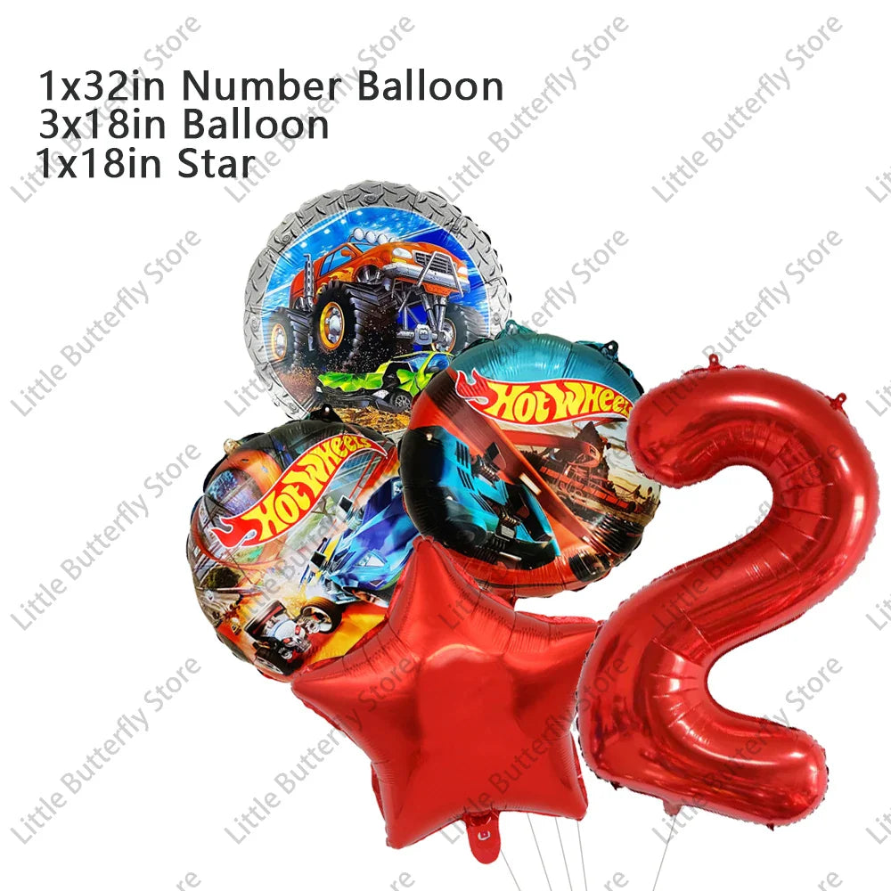 Hot Wheels Party Disposable Tableware Balloon Cup Plates Tablecloth Background Birthday Party Decor Baby Shower Party Supplies