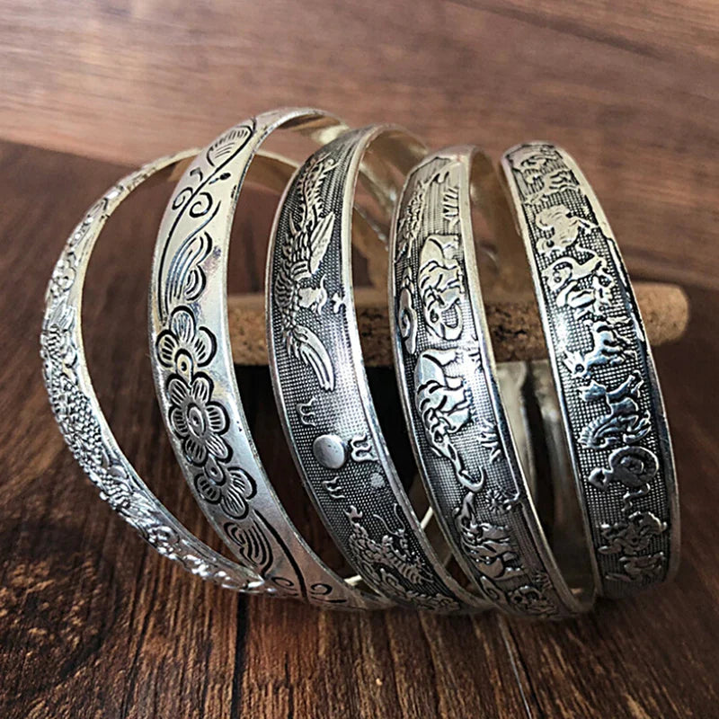 Retro Opening  Bracelet Jewelry Vintage Tibetan Silver Totem Carved Bangle Cuff