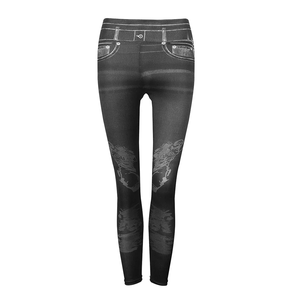 S M L Faux Denim Leggings for Women Clothing For 2024 Summer High Waist Jeans Oversized Basics Pants Female Casual Slim Trousers