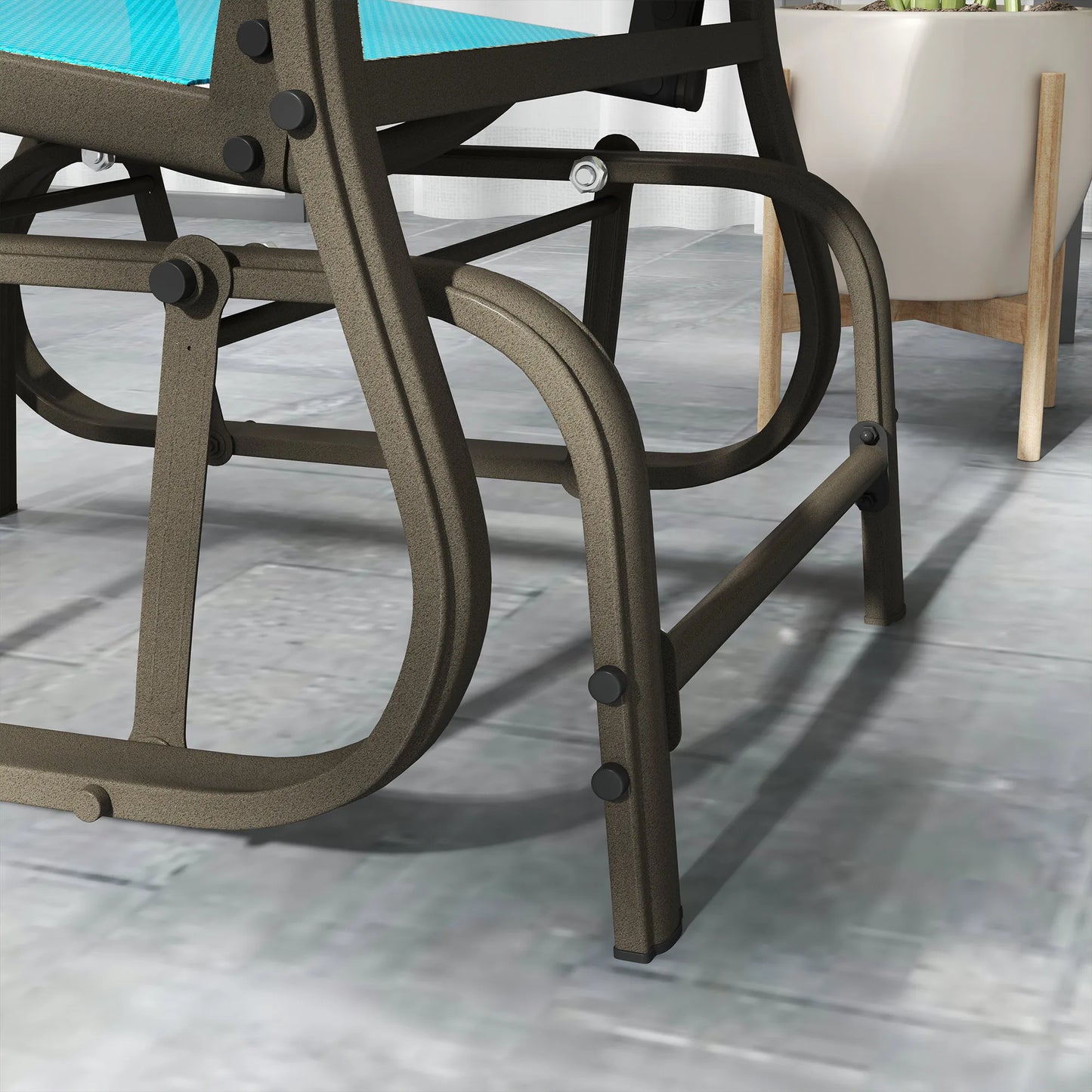 Outdoor Glider Chair, Steel Rocking Chair, Patio, Backyard, Porch, Garden, Blue.