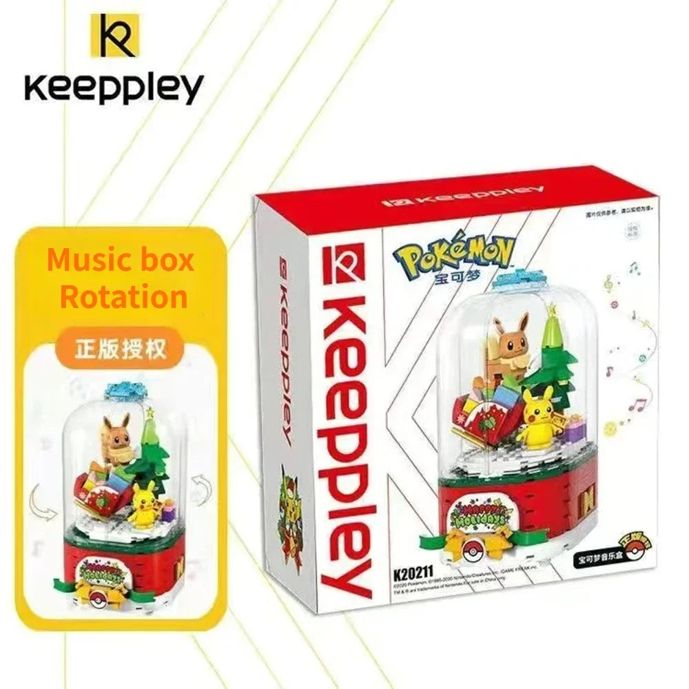 Music Box Rotation Pet Elf Building Block Compatible with Lego Pokemon Picchu Frog Seed Cartoon Toys Gifts