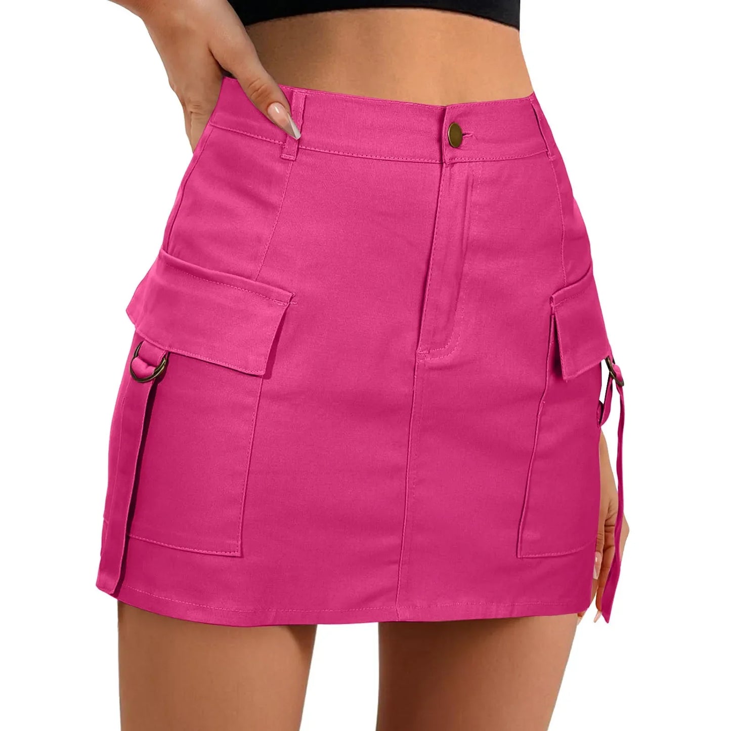 Low Waist Cargo Skirt Women Solid Button Mini Skirt With Pockets Fashion Casual Wrapped Hip A Line Skirt Y2k Girl Streetwear