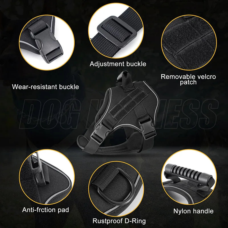 Tactical Dog Harness for Large Dogs No Pull Explosion Proof Heavy Duty Adjustable Military Grade K9 Training Walking Vest